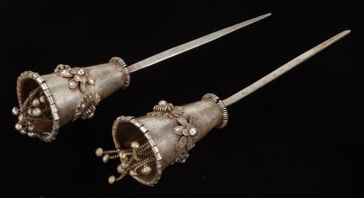 Pair of Antique Silver Pins, China
