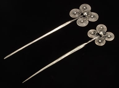 Pair of Antique Silver Pins, China