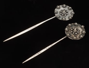 Pair of Antique Silver Pins, China