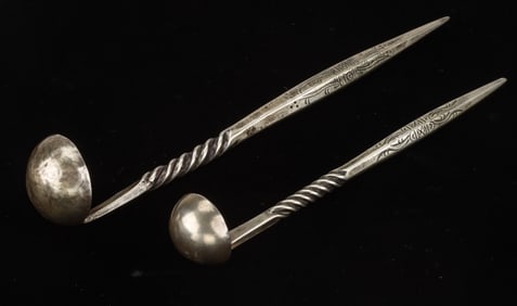 Two Antique Miao or Dong Silver Ornamental Pins, China