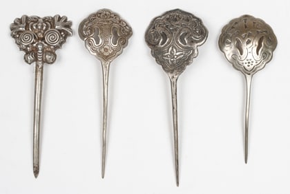 Four Antique Silver Hair Pins, China