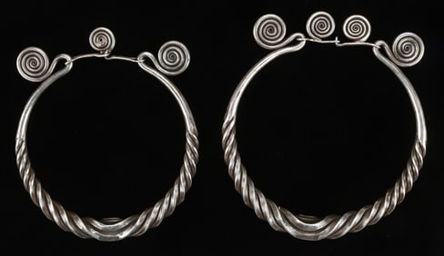 Two Antique Dong Silver Torques, China