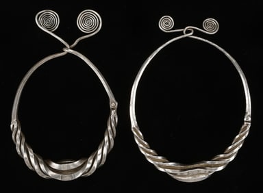 Two Antique Dong Silver Torques, China