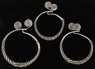 Three Antique Dong Silver Torques, China