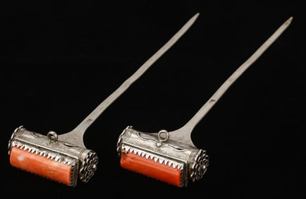 Pair of Antique Silver Pins, China