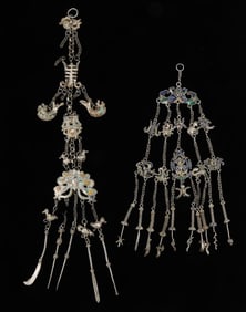 Two Antique Chinese Silver Chatelaines