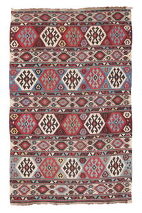 Shahsevan Kilim, Transcaucasus, Ca. 1875, 6'7'' x 10'7'': Shahsevan Kilim, Transcaucasus, Ca. 1875, 6'7'' x 10'7'' (201 x 323 cm). Weight: 19 lbs. Material: wool surface, wool warp. Massachusetts estate.