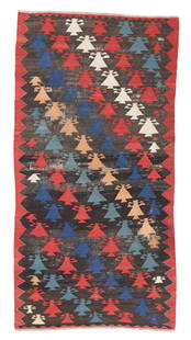 Unusual Caucasian Kilim, Late 19th C., 5'1'' x 9'9'': Unusual Caucasian Kilim, Late 19th C., 5'1'' x 9'9'' (155 x 297 cm). Weight: 12 lbs. Material: wool surface, wool warp.