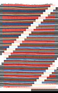 Striped Shahsevan Kilim, Transcaucasus, Ca. 1875, 4'11'' x 7'11'': Striped Shahsevan Kilim, Transcaucasus, Ca. 1875, 4'11'' x 7'11'' (150 x 241 cm). Weight: 8 lbs. Material: wool surface, wool warp. Private Philadelphia collection.