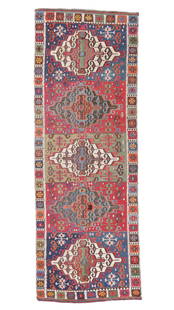 Reyhanli Kilim, Turkey, Ca. 1870, 5'0'' x 13'9'': Reyhanli Kilim, Turkey, Ca. 1870, 5'0'' x 13'9'' (152 x 419 cm). Weight: 14 lbs. Material: wool surface, wool warp.