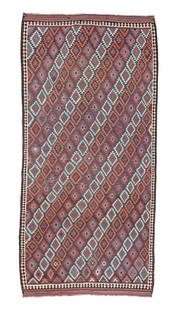 Varamin Kilim, Persia, Late 19th C., 5'10'' x 12'0'': Varamin Kilim, Persia, Late 19th C., 5'10'' x 12'0'' (178 x 366 cm). Weight: 14 lbs. Material: wool surface, wool warp. Private Pennsylvania collection.