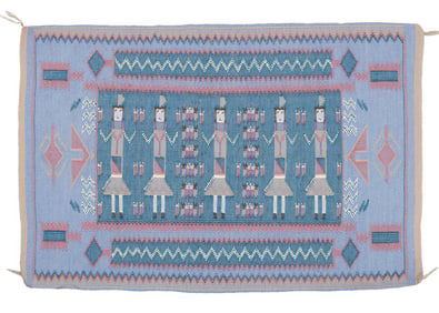 Navajo Twill Weave Rug, Storm Pattern, Yei Dancers, Late 20th C., 2'9'' x 4'0''