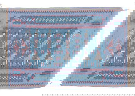 Navajo Twill Weave Rug, Storm Pattern, Yei Dancers, Late 20th C., 2'9'' x 4'0'': Navajo Twill Weave Rug, Storm Pattern, Yei Dancers, Late 20th C., 2'9'' x 4'0'' (84 x 122 cm). Weight: 3 lbs. Wool. New Orleans estate.