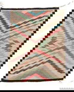 Navajo Twill Saddle Rug, Late 20th C., 1'5'' x 1'10'': Navajo Twill Saddle Rug, Late 20th C., 1'5'' x 1'10'' (43 x 56 cm). Weight: 1 lb. Wool. New Orleans estate.