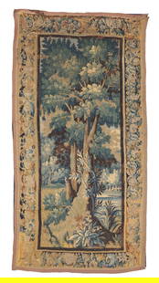 17th C. Flemish Verdure Tapestry, 4'10'' x 9'5'', Ex. Granogue Estate, Wilmington, Delaware: 17th C. Flemish Verdure Tapestry, 4'10'' x 9'5'' (147 x 287 cm). Weight: 13 lbs. Wool. Provenance: Granogue Estate, Wilmington, Delaware.