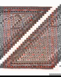 Fine Shirvan Prayer Rug, Caucasus, Ca. 1875, 4'2'' x 4'10'': Fine Shirvan Prayer Rug, Caucasus, Ca. 1875, 4'2'' x 4'10'' (127 x 147 cm). Weight: 7 lbs. Material: wool pile, wool warp, wool weft.