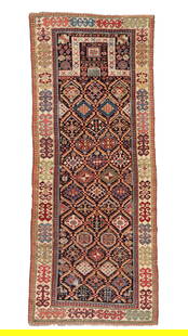 Akstafa Prayer Rug, Caucasus, Ca. 1875, 2'6'' x 5'10'': Akstafa Prayer Rug, Caucasus, Ca. 1875, 2'6'' x 5'10'' (76 x 178 cm). Weight: 4 lbs. Material: wool pile, wool warp, wool weft.