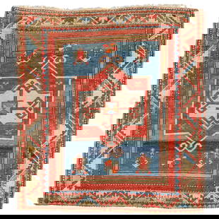 Fachralo Kazak Prayer Rug, Caucasus, Late 19th C., 3'11'' x 4'1'': Fachralo Kazak Prayer Rug, Caucasus, Late 19th C., 3'11'' x 4'1'' (119 x 124 cm). Weight: 6 lbs. Material: wool pile, wool warp, wool weft.
