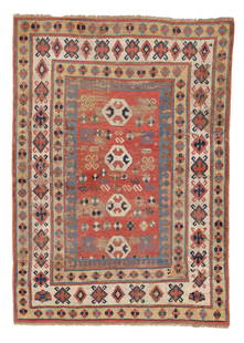 Kazak Rug, Caucasus, Early/Mid 19th C., 4'1'' x 5'8'': Kazak Rug, Caucasus, Early/Mid 19th C., 4'1'' x 5'8'' (124 x 173 cm). Weight: 7 lbs. Material: wool pile, wool warp, wool weft. Ex. Jim Dixon collection.