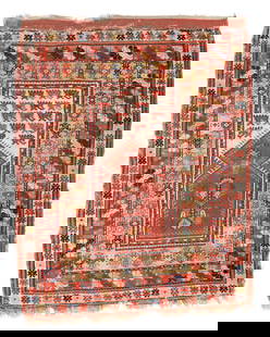 Milas Prayer Rug, Turkey, Mid 19th C., 3'4'' x 4'2'': Milas Prayer Rug, Turkey, Mid 19th C., 3'4'' x 4'2'' (102 x 127 cm). Weight: 4 lbs. Material: wool pile, wool warp, wool weft. New York estate.
