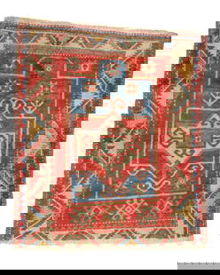Kazak Prayer Rug, Caucasus, Ca. 1875, 3'4'' x 3'9'': Kazak Prayer Rug, Caucasus, Ca. 1875, 3'4'' x 3'9'' (102 x 114 cm). Weight: 5 lbs. Material: wool pile, wool warp, wool weft.