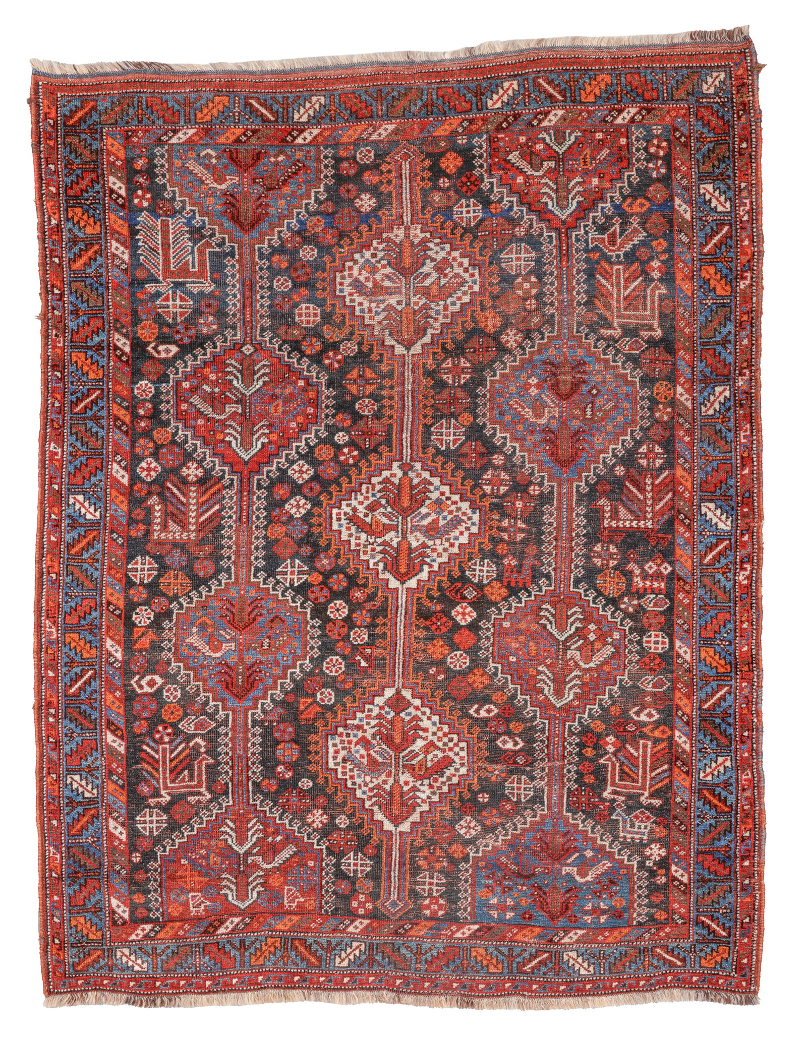 Arab Khamseh Rug, Persia, Ca. 1910, 4'7'' x 6'1'': Arab Khamseh Rug, Persia, Ca. 1910, 4'7'' x 6'1'' (140 x 185 cm). Weight: 10 lbs. Material: wool pile, wool warp, wool weft.