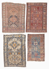 4 Worn Antique Caucasian Rugs, Caucasus