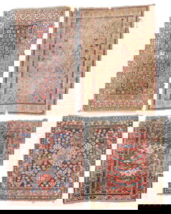 4 Worn Antique Caucasian Rugs, Caucasus: 4 Worn Antique Caucasian Rugs, Caucasus, 19th C., Largest Size: 4'2'' x 5'10'' (127 x 178 cm). Weight: 26 lbs total. Material: wool pile, wool warp, wool weft.
