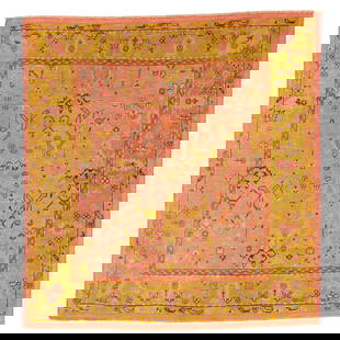 Oushak Rug, Turkey, Ca. 1900, 6'7'' x 6'10'': Oushak Rug, Turkey, Ca. 1900, 6'7'' x 6'10'' (201 x 208 cm). Weight: 17 lbs. Material: wool pile, wool warp, wool weft.
