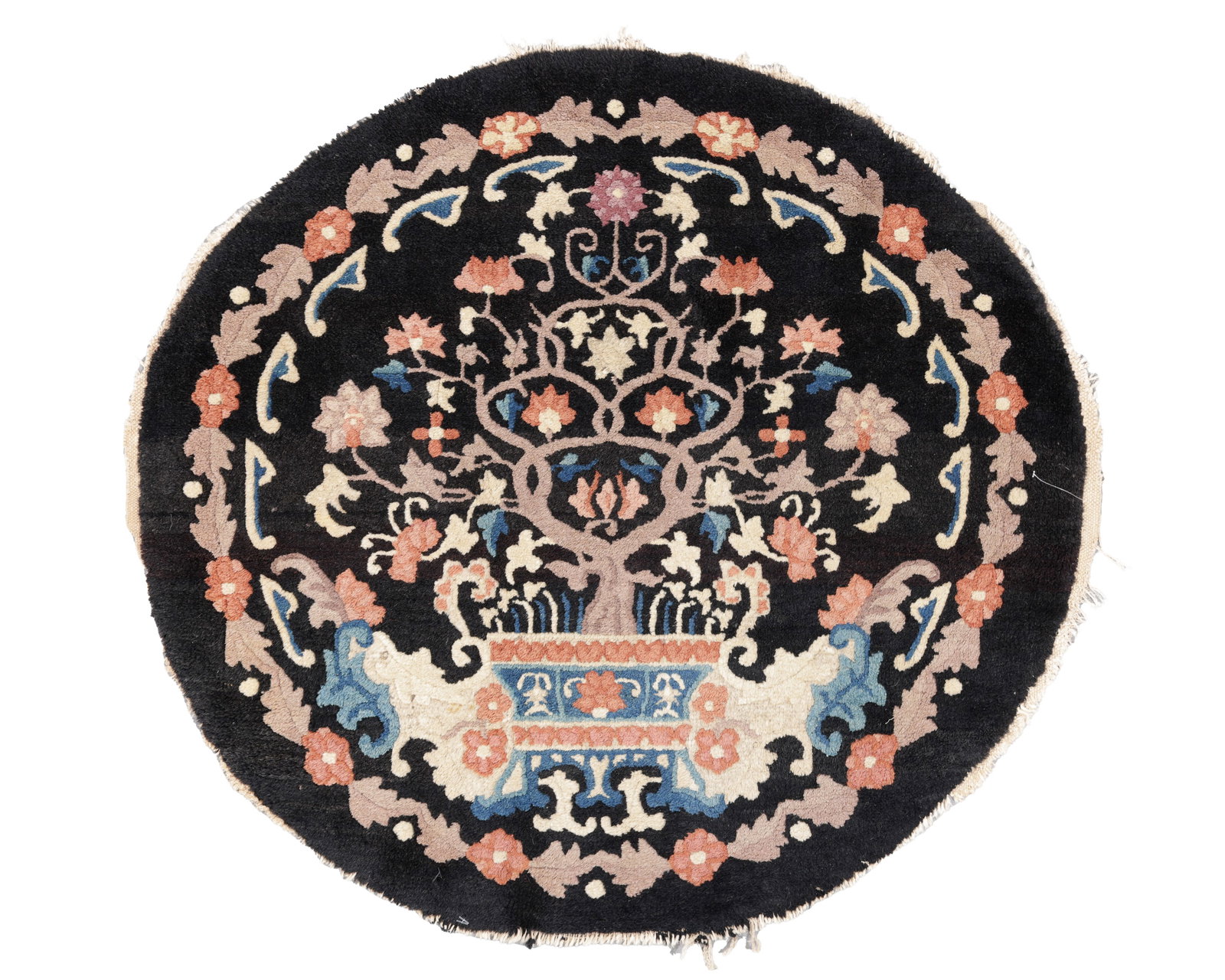 Round Chinese Art Deco Small Rug, Ca. 1930, 2'5'' x 2'5'' (1 of 3)