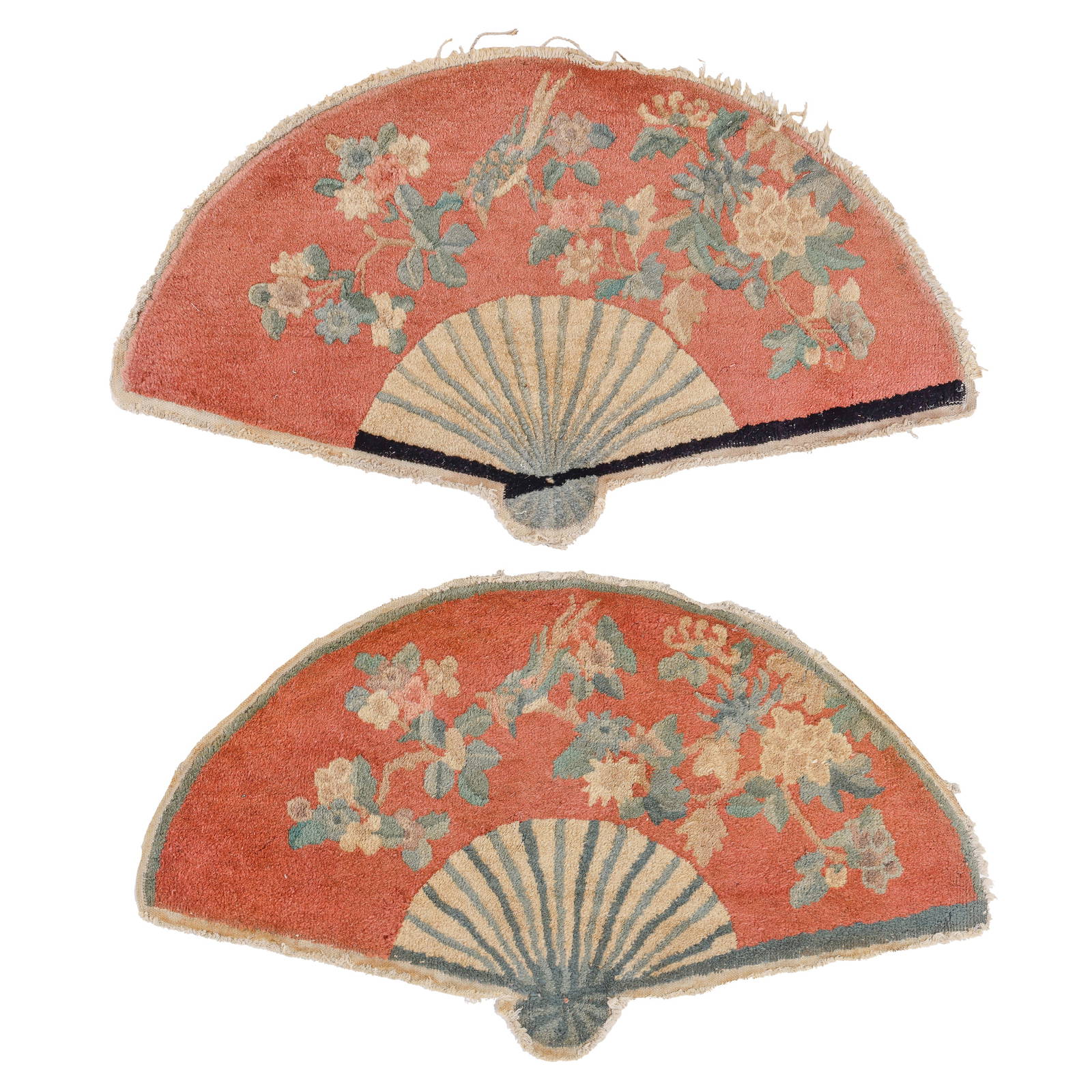 Pair of Unusual Fan Form Chinese Art Deco Rugs, Ca. 1930, 3'2'' x 1'10''