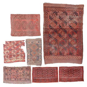 Group of 7 Antique Turkmen Rugs/Fragments