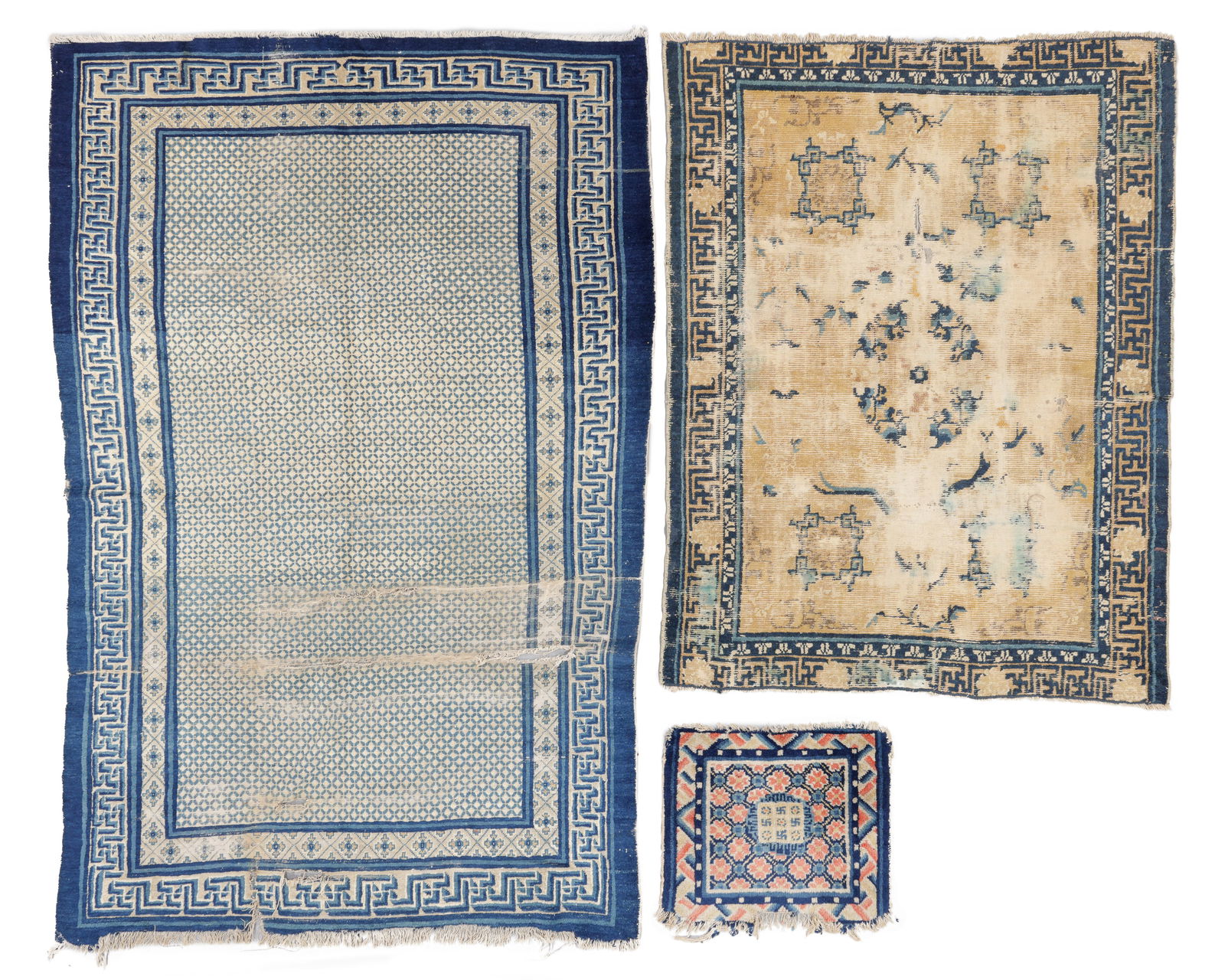 3 Antique Shabby Chic Chinese Rugs, China, 19th C (1 of 5)