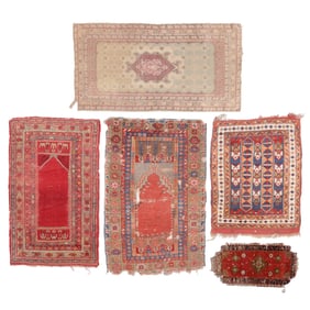 5 Antique Shabby Chic Anatolian Rugs, Turkey