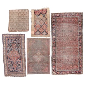 Group of 5 Shabby Chic Estate Antique Persian Rugs