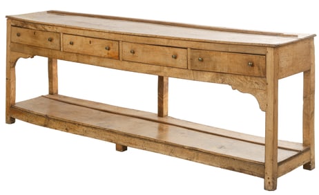 Long Antique English Pine Dresser Base, L:7'11"