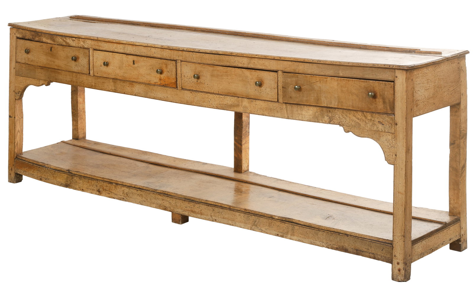 Long Antique English Pine Dresser Base, L:7'11" (1 of 4)