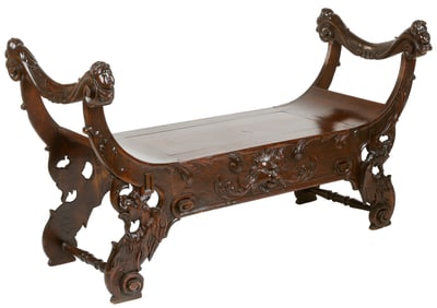 Victorian Carved Walnut Window Seat