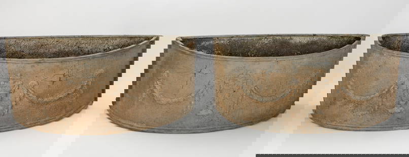 Pair of English Lead Demilune Garden Planters: Pair of English Lead Demilune Garden Planters. Each Size: 10'' x 26'' x 11'' (25 x 66 x 28 cm). Provenance: ex Collection of J. Watson Webb, Jr., Beverly Hills, CA.