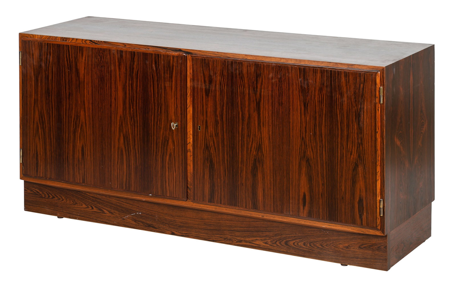 Danish Modern Rosewood Credenza: Danish Modern Rosewood Credenza. Size: 27'' x 54.5'' x 17'' (69 x 138 x 43 cm). Collection of Dr. and Mrs. Albert and Carol Rosenthal/Estate of Carol Rosenthal. After making payment, all furniture buy