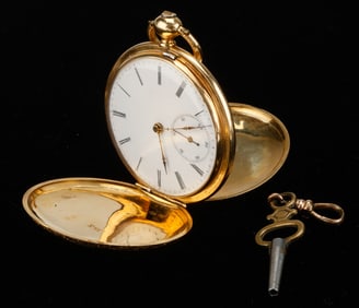 Antique Swiss 18K Gold Hunter's Case Key Wind Pocket Watch