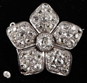Platinum Diamond 5-Petal Flower Brooch