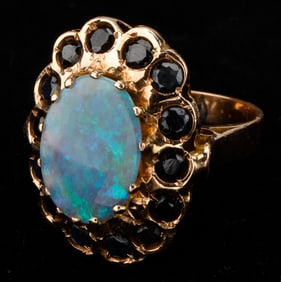 14K Gold, Opal And Sapphire Ring