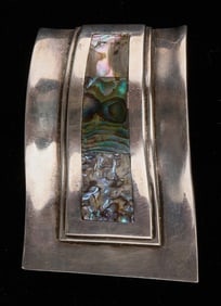 Mexican Sterling Silver And Abalone Pin Marked "RM"