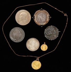 Collector's Lot of Coins, Pendants & Brooch