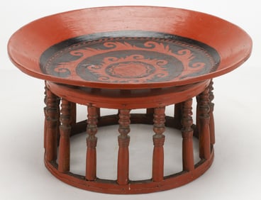Antique Burmese Lacquered Teak Kalat Offering Table