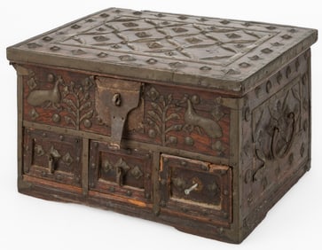Continental Baroque Iron and Brass Mounted Strong Box, 17th/18th century