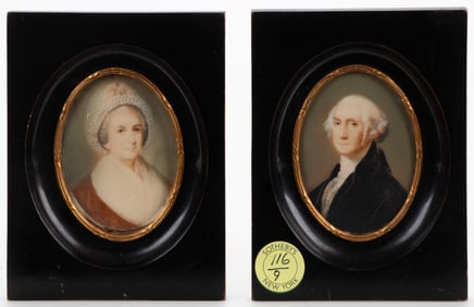Antique Painted Portrait Miniatures: George And Martha Washington
