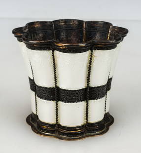 Anton Michelsen Sterling Enamel Cup: Anton Michelsen Sterling Enamel Cup. Size: 2.5'' x 2.75'' x 2.75'' (6 x 7 x 7 cm). Provenance: Collection of Dr. and Mrs. Albert and Carol Rosenthal/Estate of Carol Rosenthal.