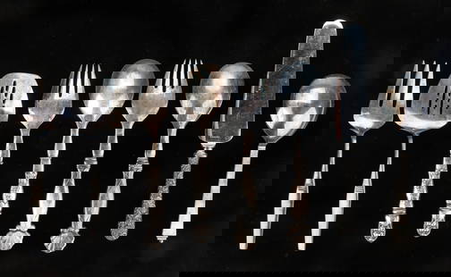 5 Georg Jensen Sterling Silver Serving Utensils: 5 Georg Jensen Sterling Silver Serving Utensils. Danish modern. Comprised of 2 Two-Piece Serving Sets (Fork and Spoon), and another single Jensen serving spoon. Together with a Gorham Sterling Silver